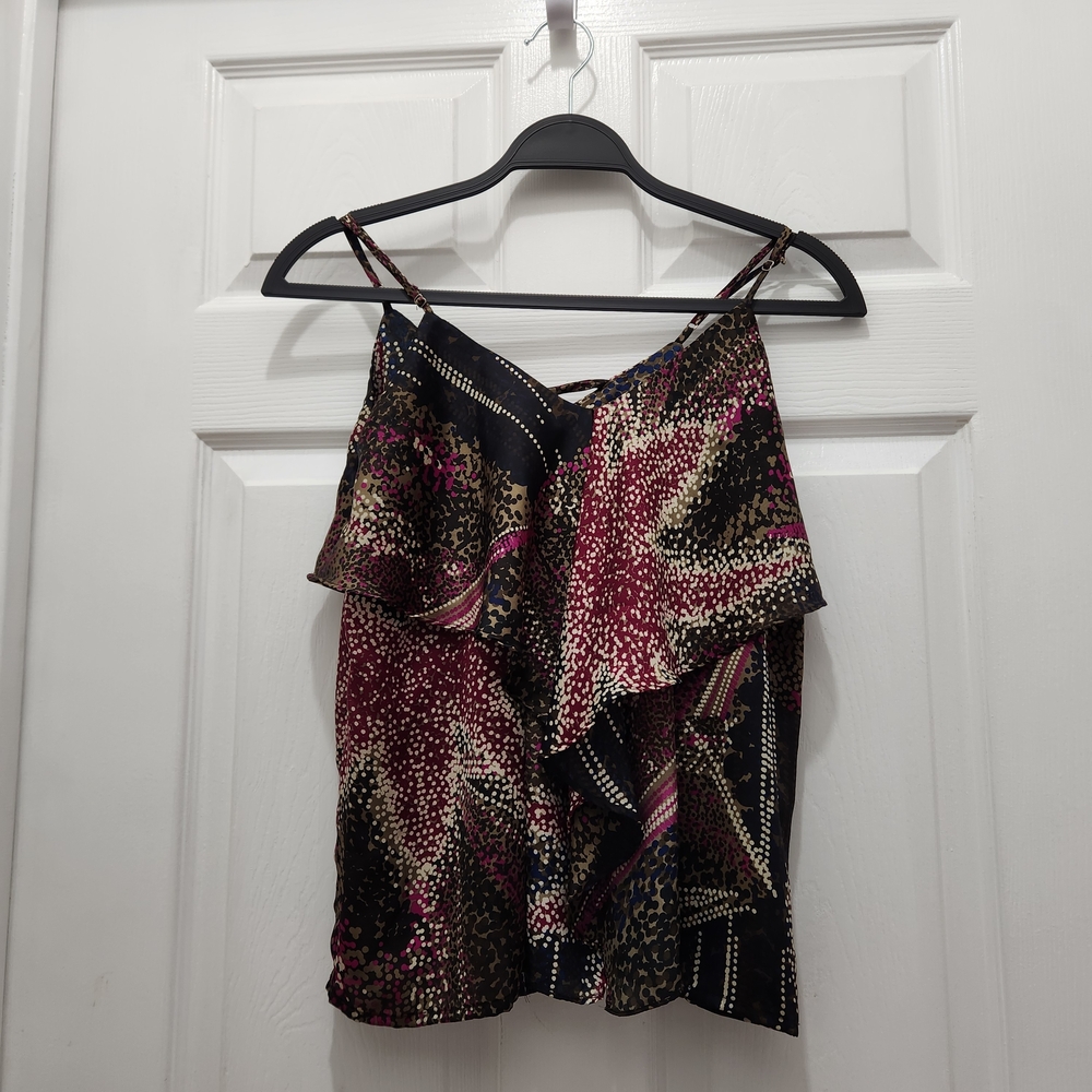 Ruffled Black and Pink Patterned Cami Top